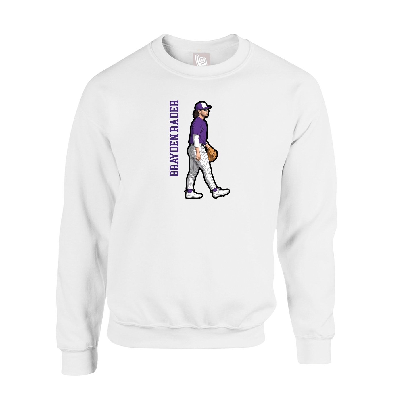 Fleece Crew — Name Vertical in White