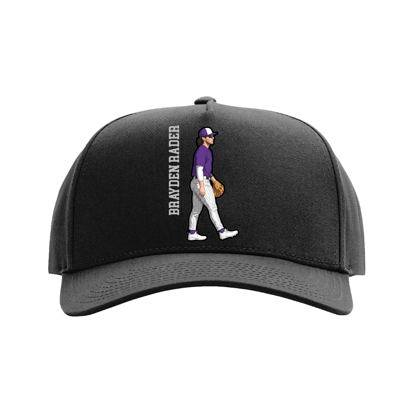 Full Fabric Five-Panel Champ Cap — Name Vertical in Black