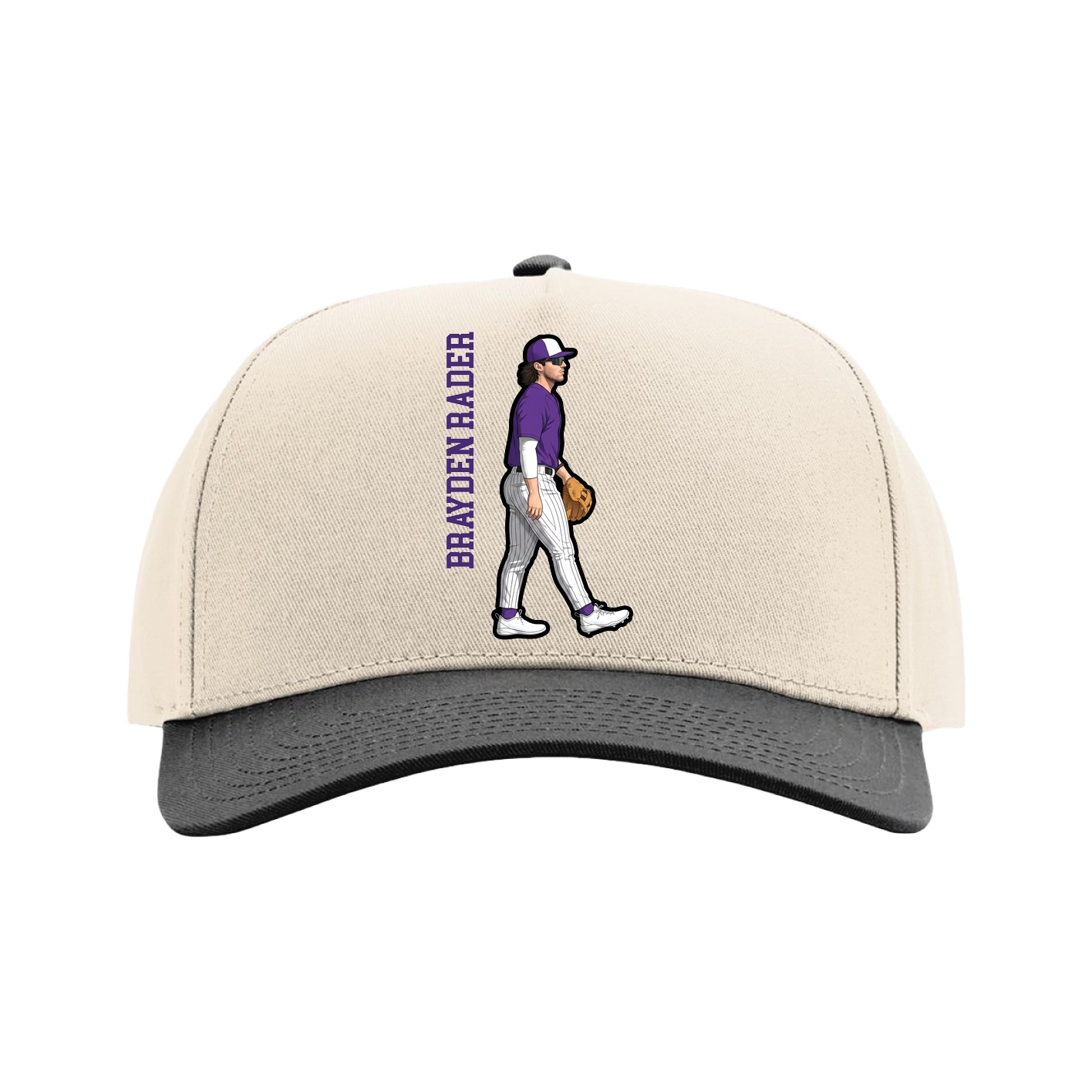 Full Fabric Five-Panel Champ Cap — Name Vertical in Cream/Black