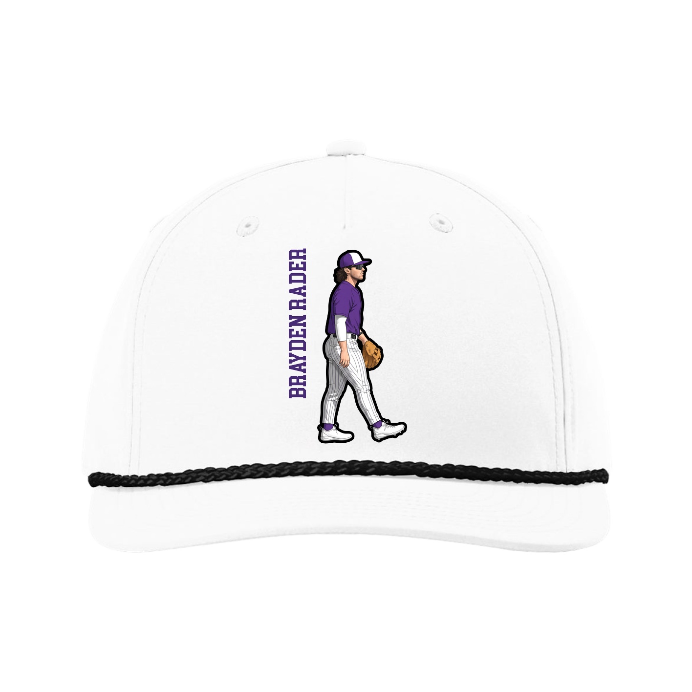 Five-Panel Classic Rope Cap — Name Vertical in White