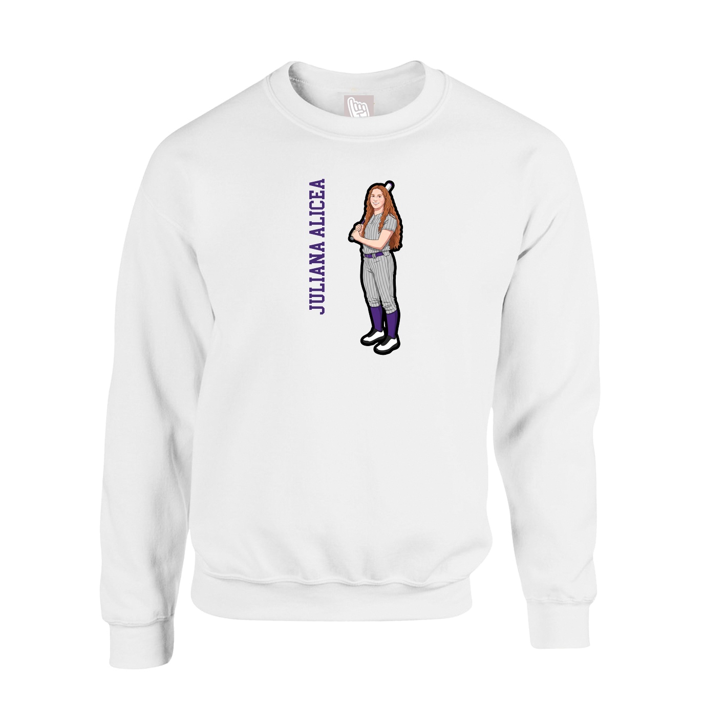 Fleece Crew — Name Vertical in White