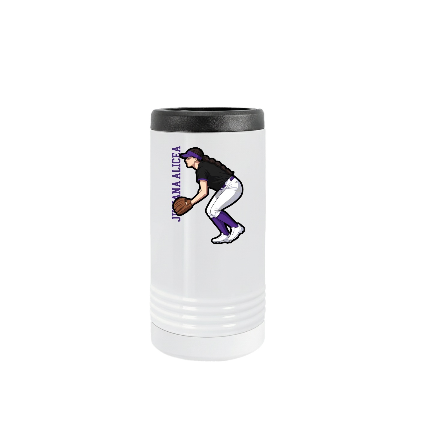 Slim Beverage Holder — Name Vertical in White