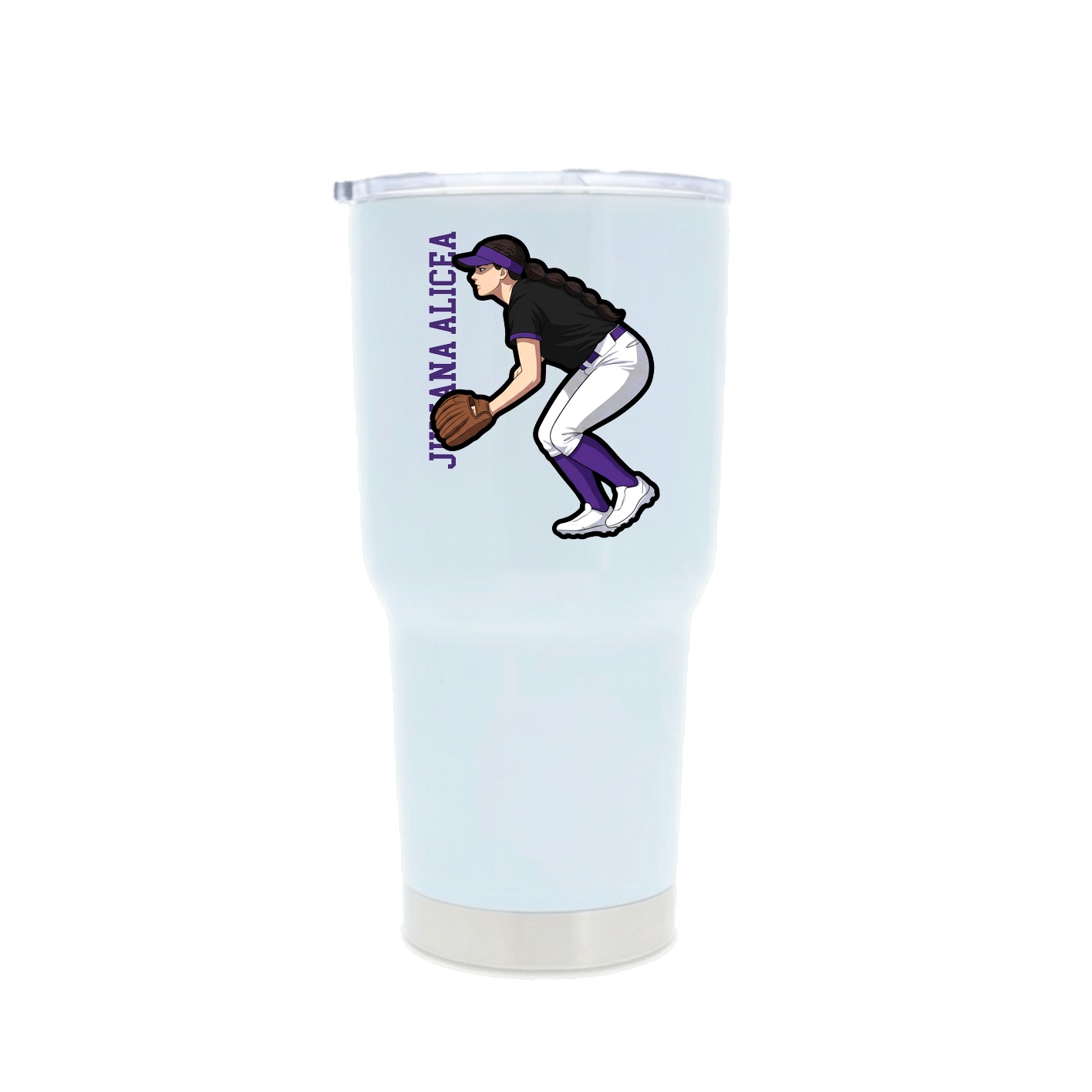 30oz Stainless Steel Tumbler — Name Vertical in White