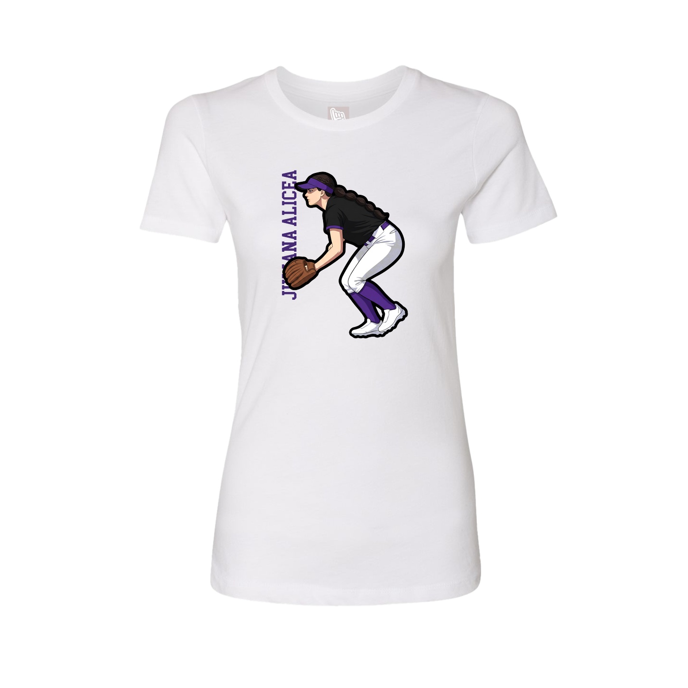 Fitted Women's Tee — Name Vertical in White
