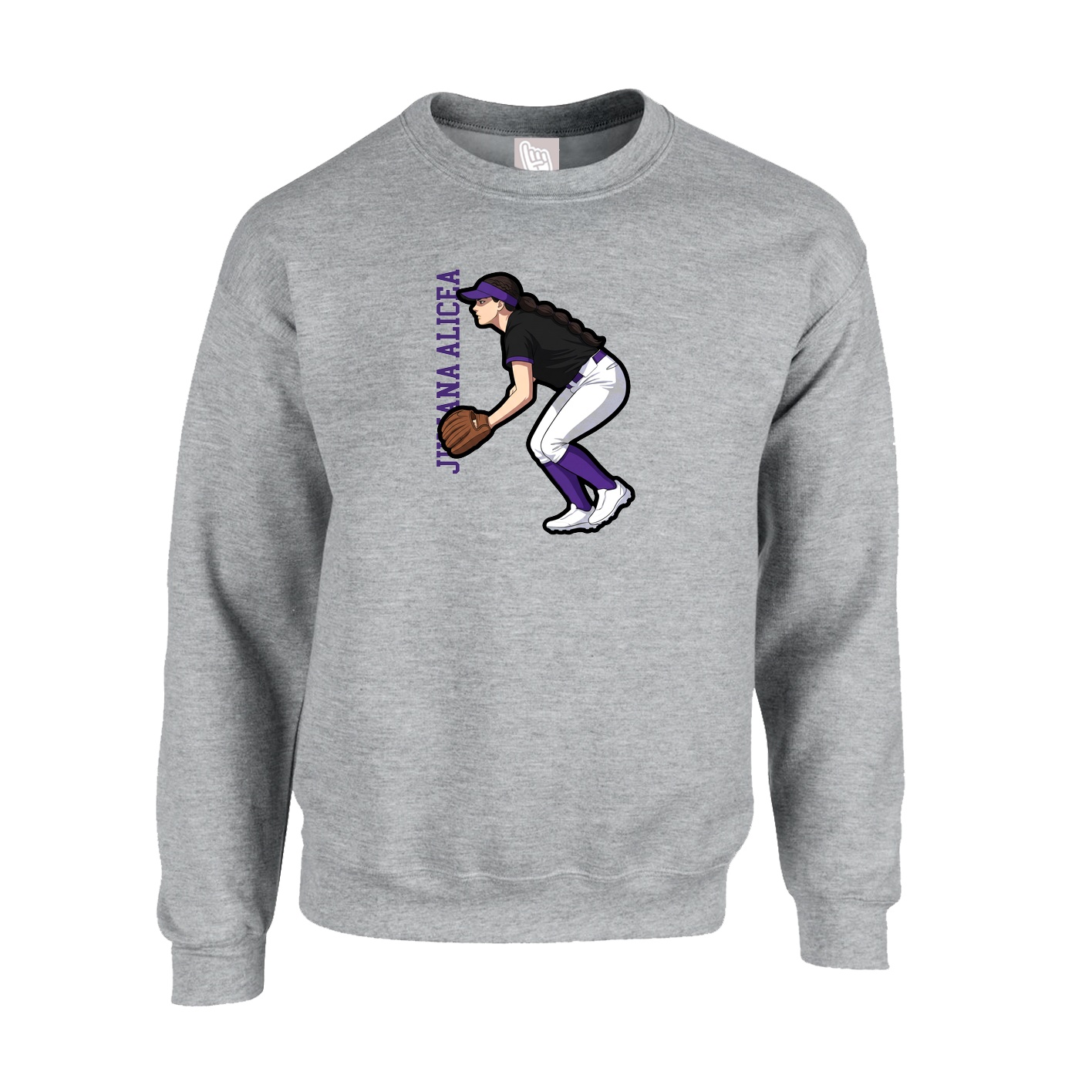 Fleece Crew — Name Vertical in Grey