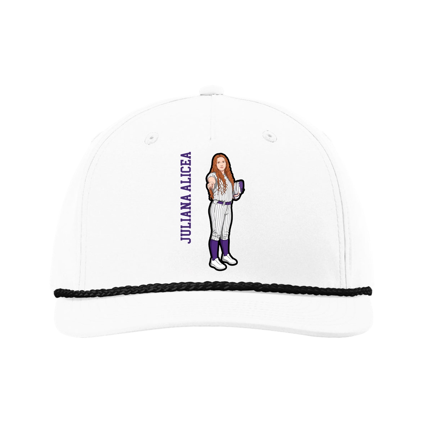 Five-Panel Classic Rope Cap — Name Vertical in White