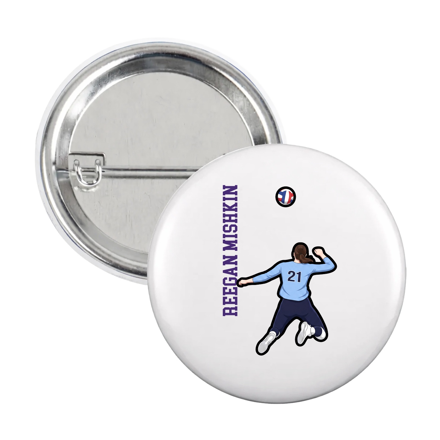 Game Day Button — Name Vertical in White
