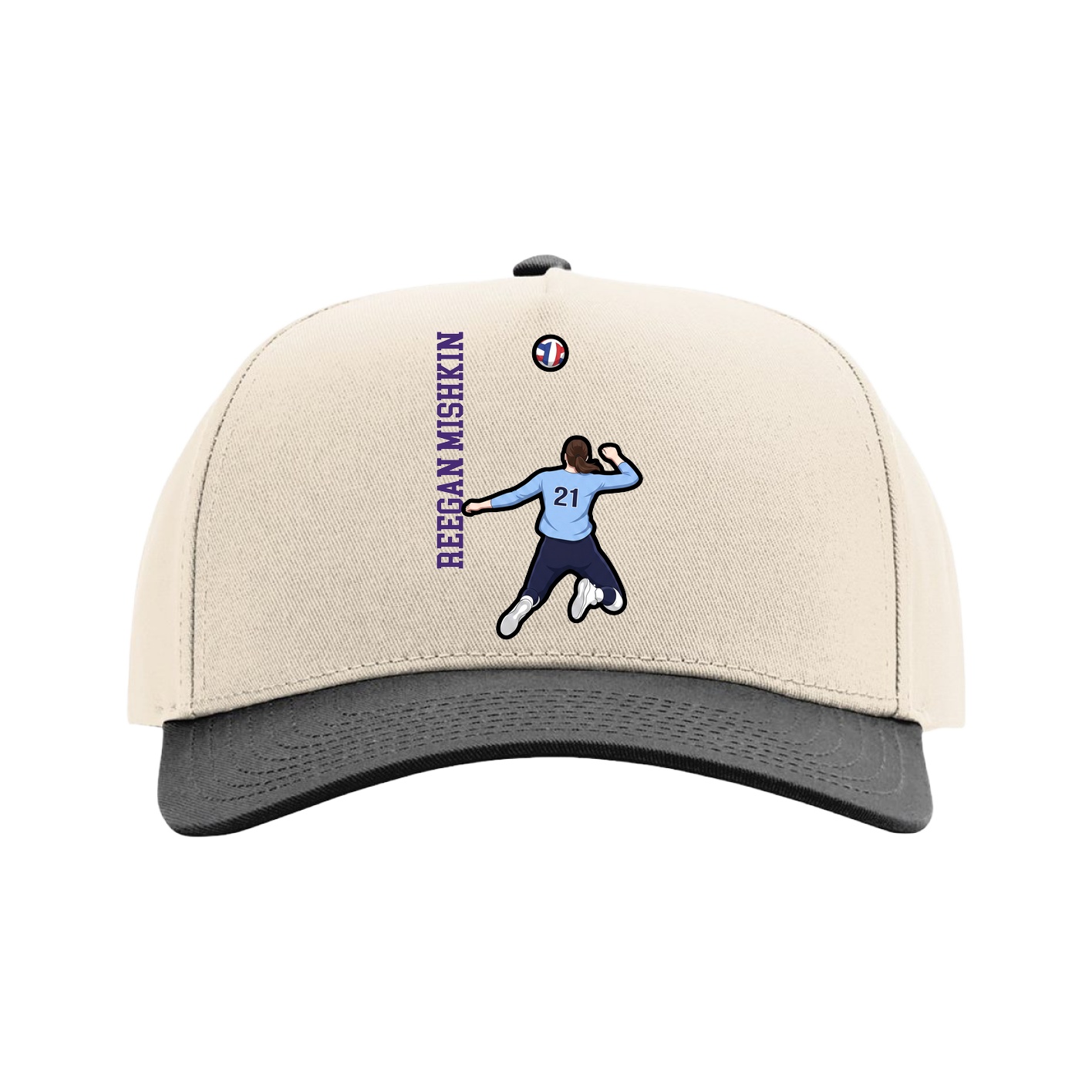 Full Fabric Five-Panel Champ Cap — Name Vertical in Cream/Black