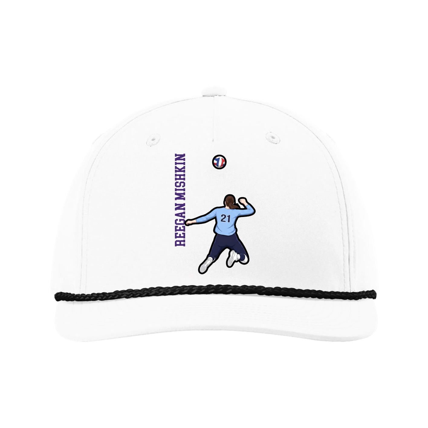 Five-Panel Classic Rope Cap — Name Vertical in White