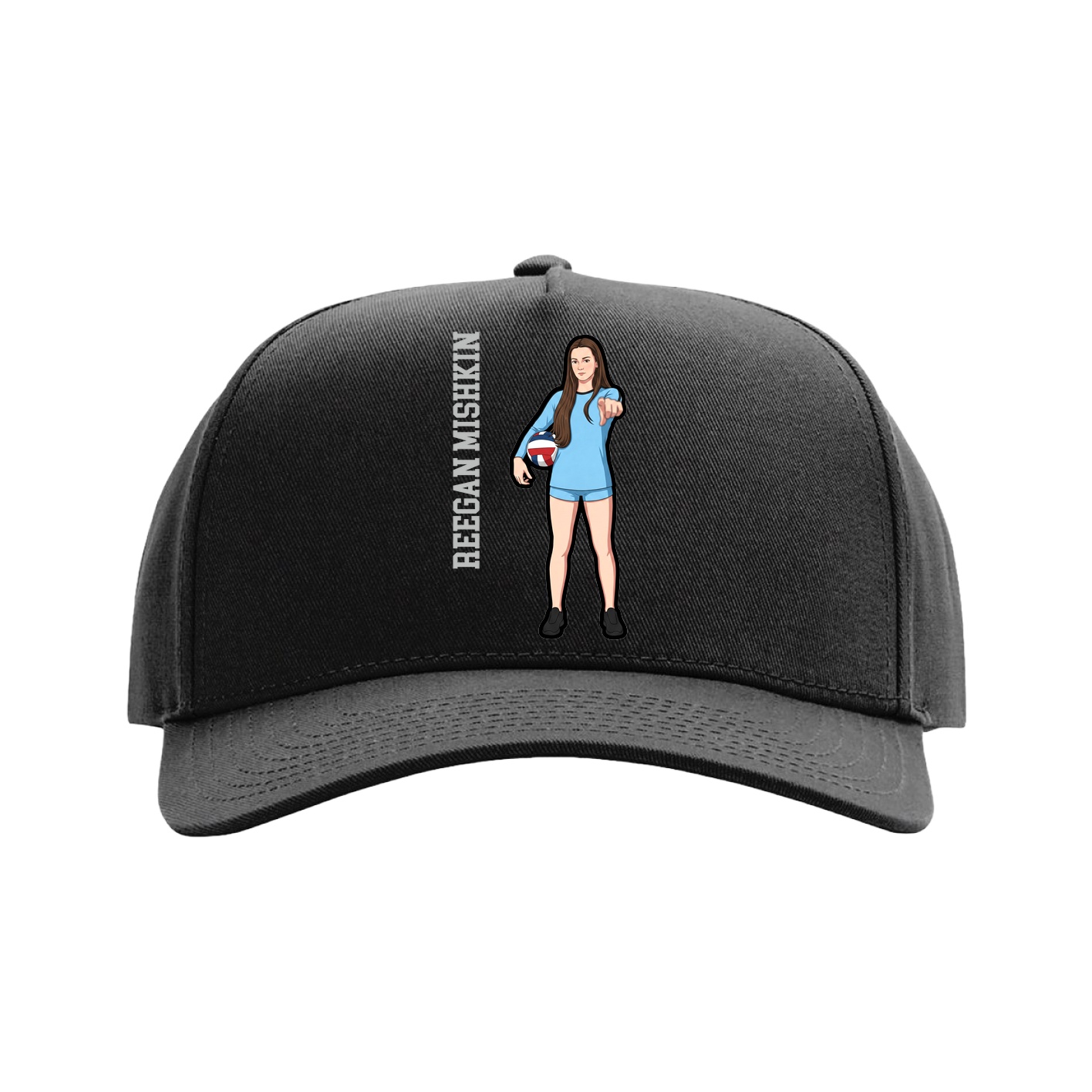 Full Fabric Five-Panel Champ Cap — Name Vertical in Black