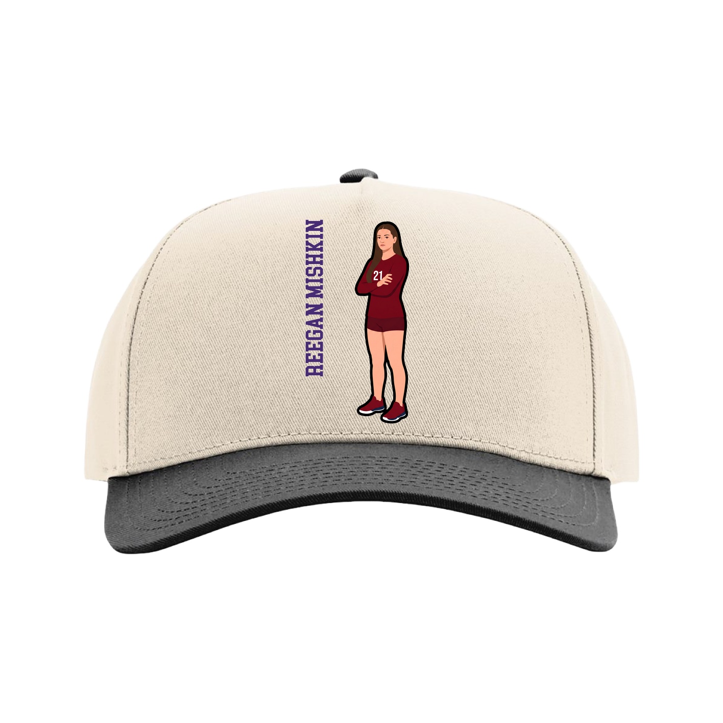 Full Fabric Five-Panel Champ Cap — Name Vertical in Cream/Black