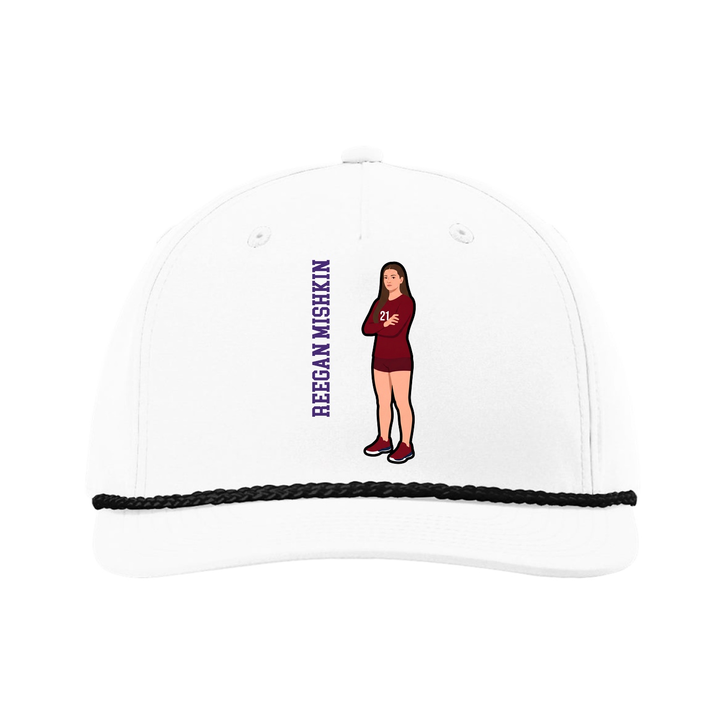 Five-Panel Classic Rope Cap — Name Vertical in White