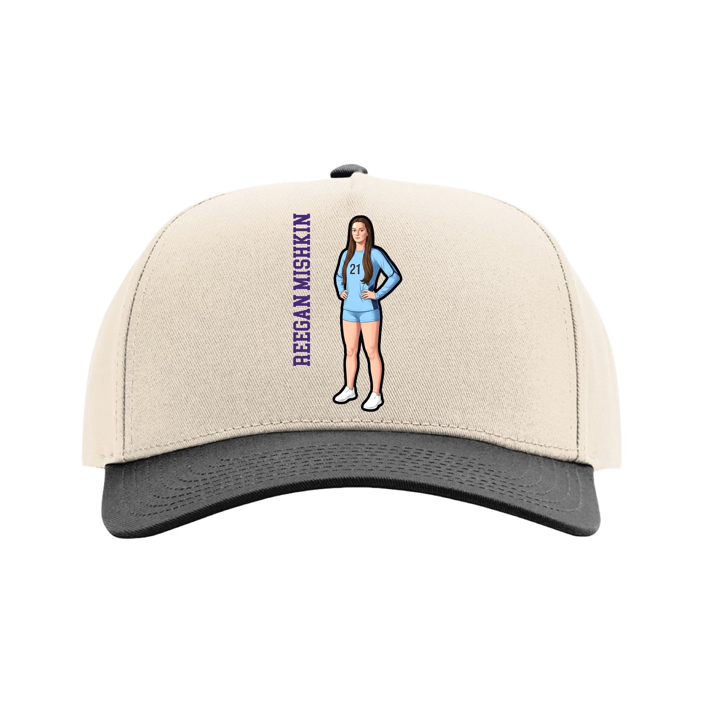 Full Fabric Five-Panel Champ Cap — Name Vertical in Cream/Black