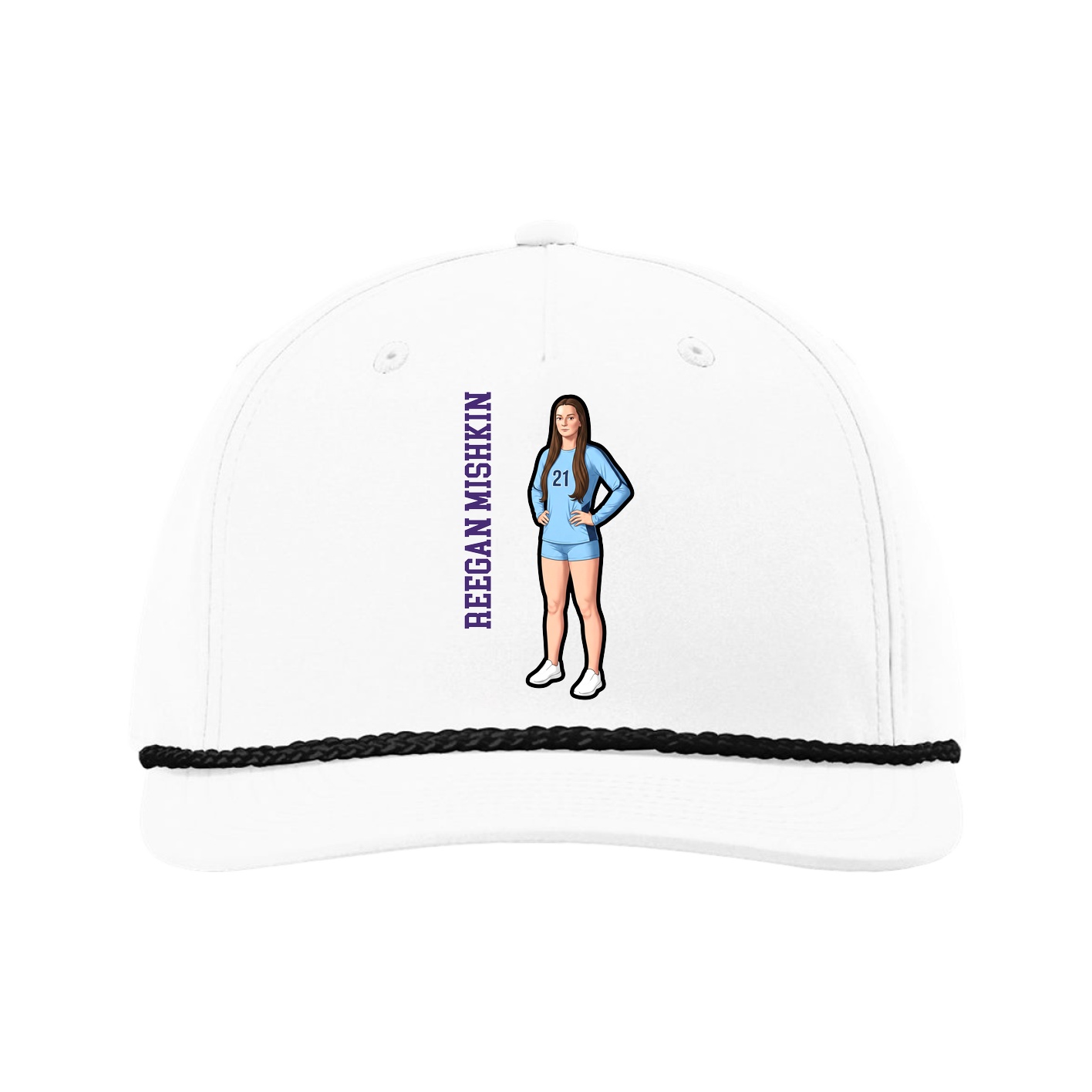 Five-Panel Classic Rope Cap — Name Vertical in White