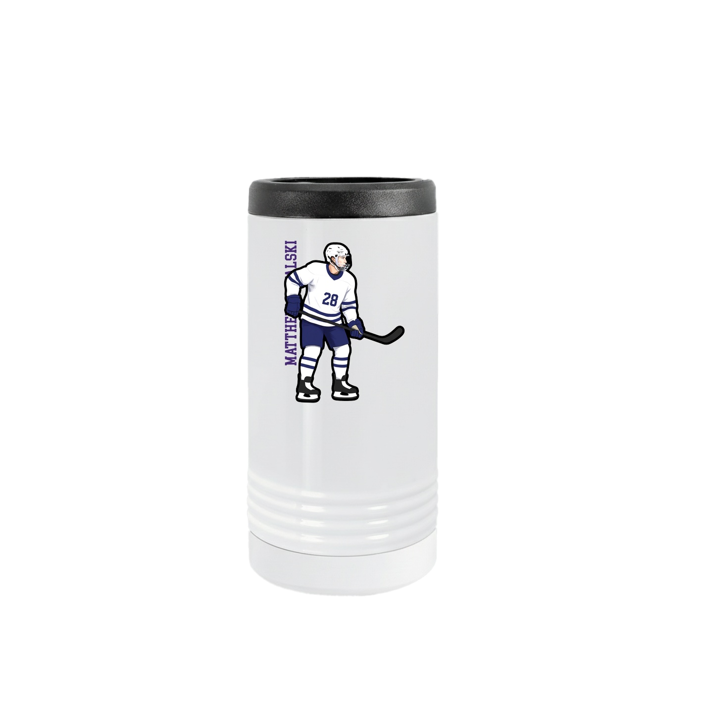 Slim Beverage Holder — Name Vertical in White