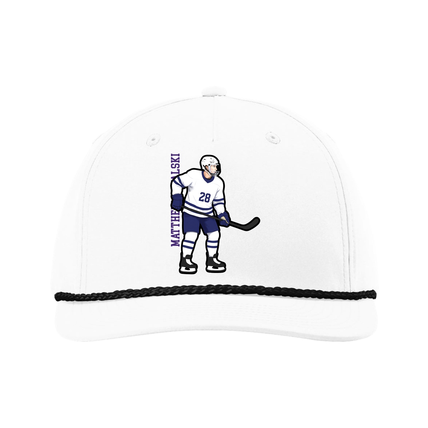 Five-Panel Classic Rope Cap — Name Vertical in White