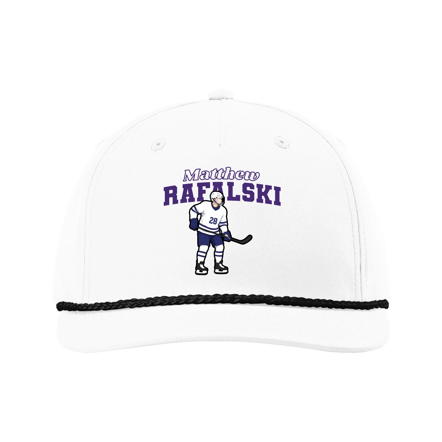 Five-Panel Classic Rope Cap — Name Arch in White