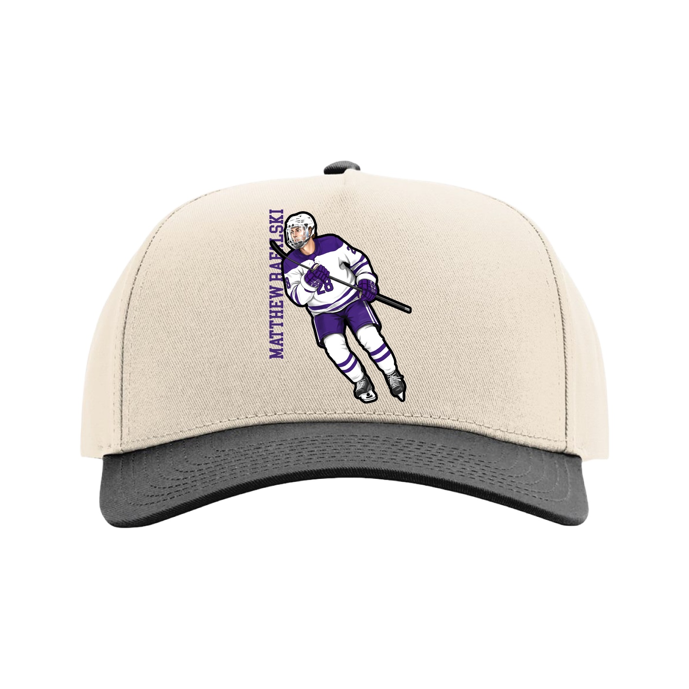 Full Fabric Five-Panel Champ Cap — Name Vertical in Cream/Black