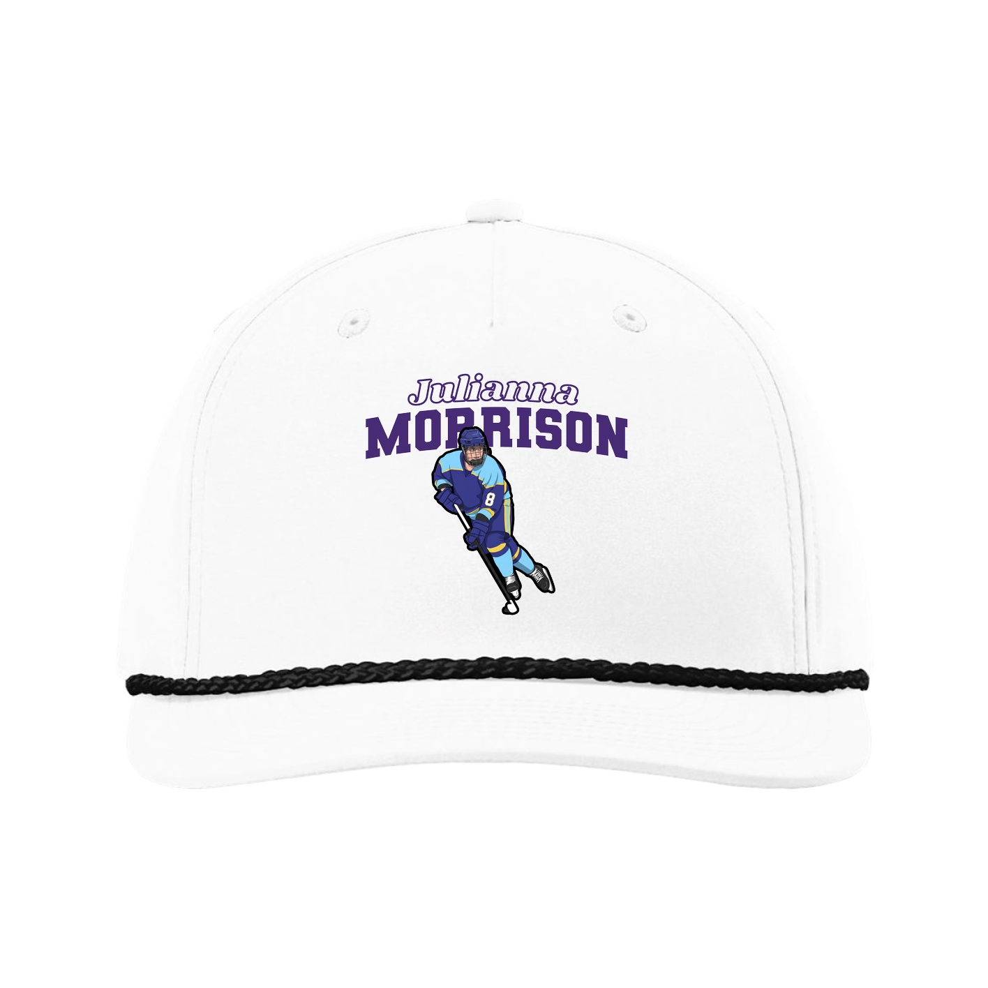 Five-Panel Classic Rope Cap — Name Arch in White