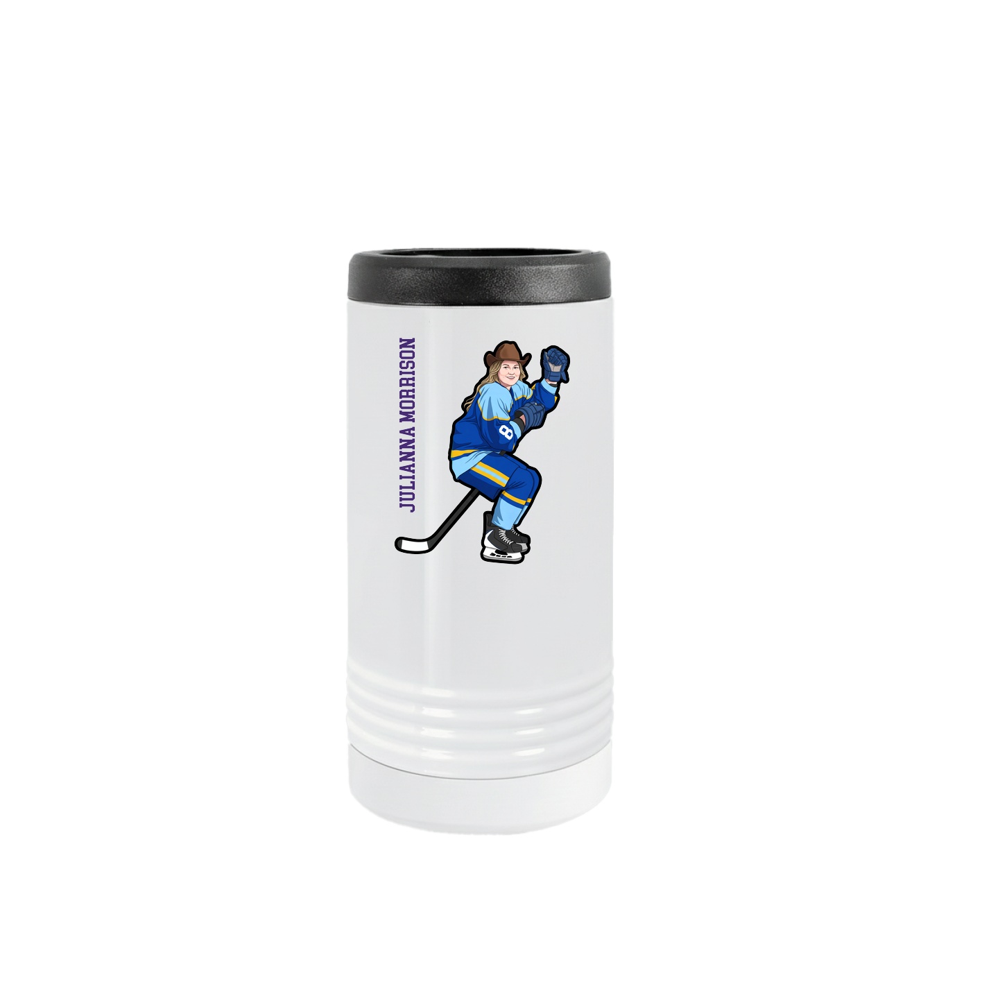 Slim Beverage Holder — Name Vertical in White