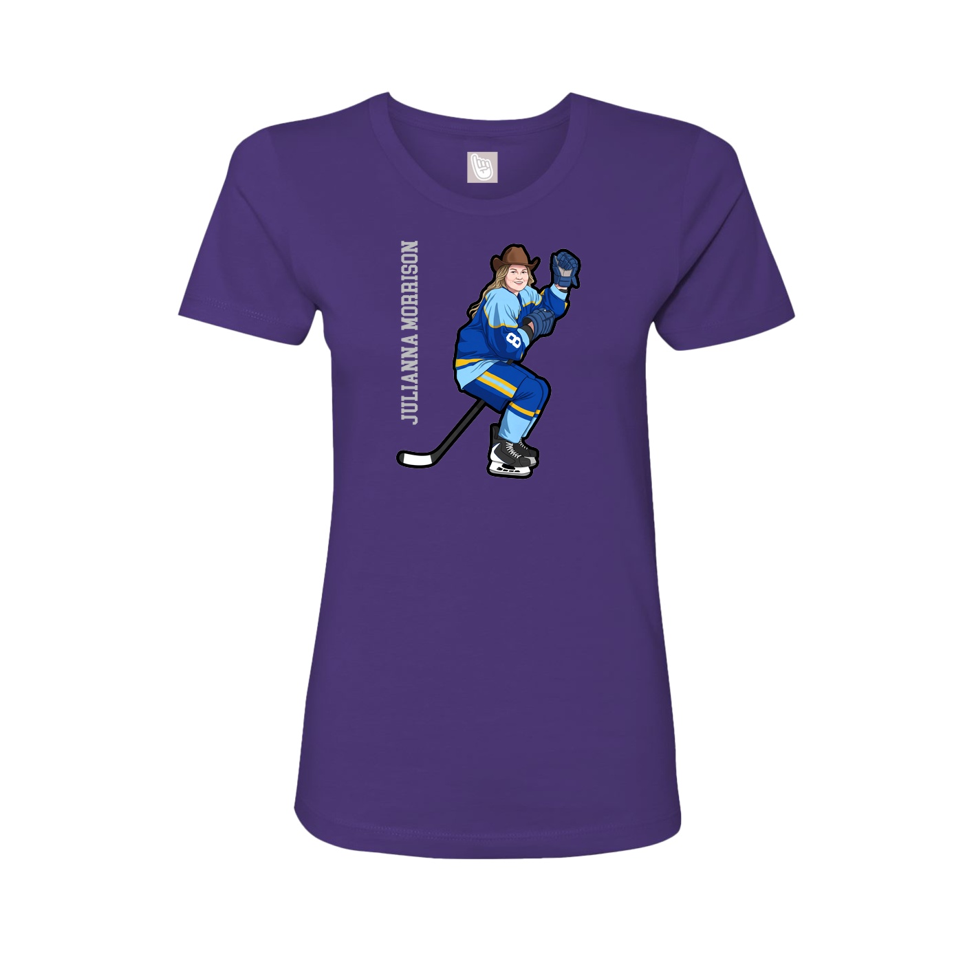 Fitted Women's Tee — Name Vertical in Purple