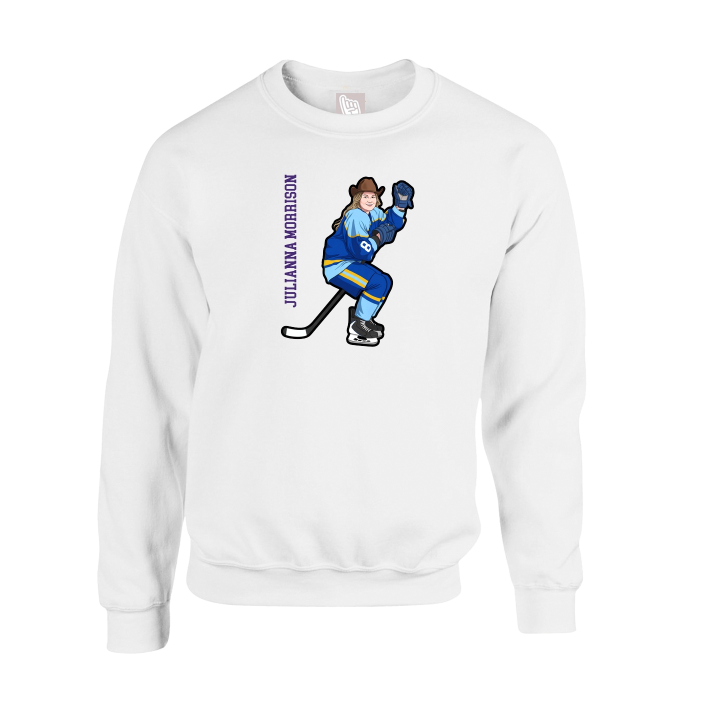 Fleece Crew — Name Vertical in White
