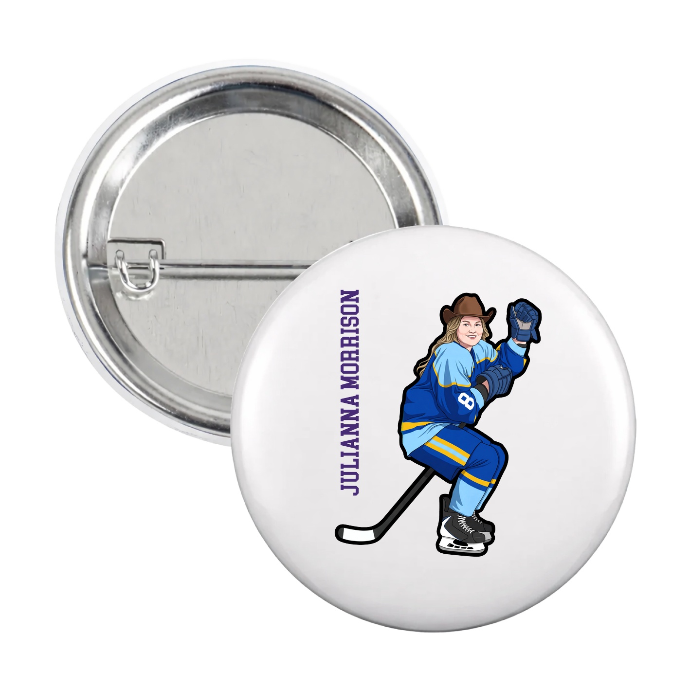 Game Day Button — Name Vertical in White