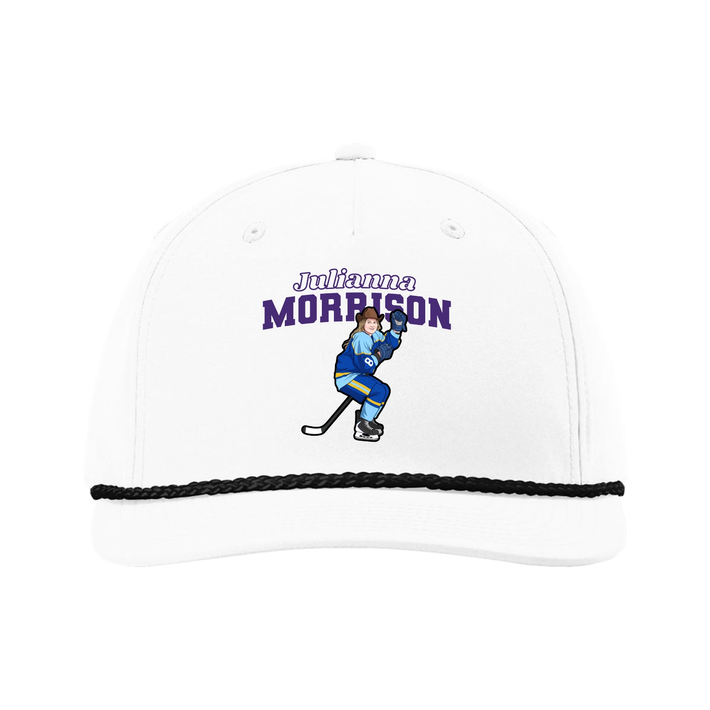 Five-Panel Classic Rope Cap — Name Arch in White