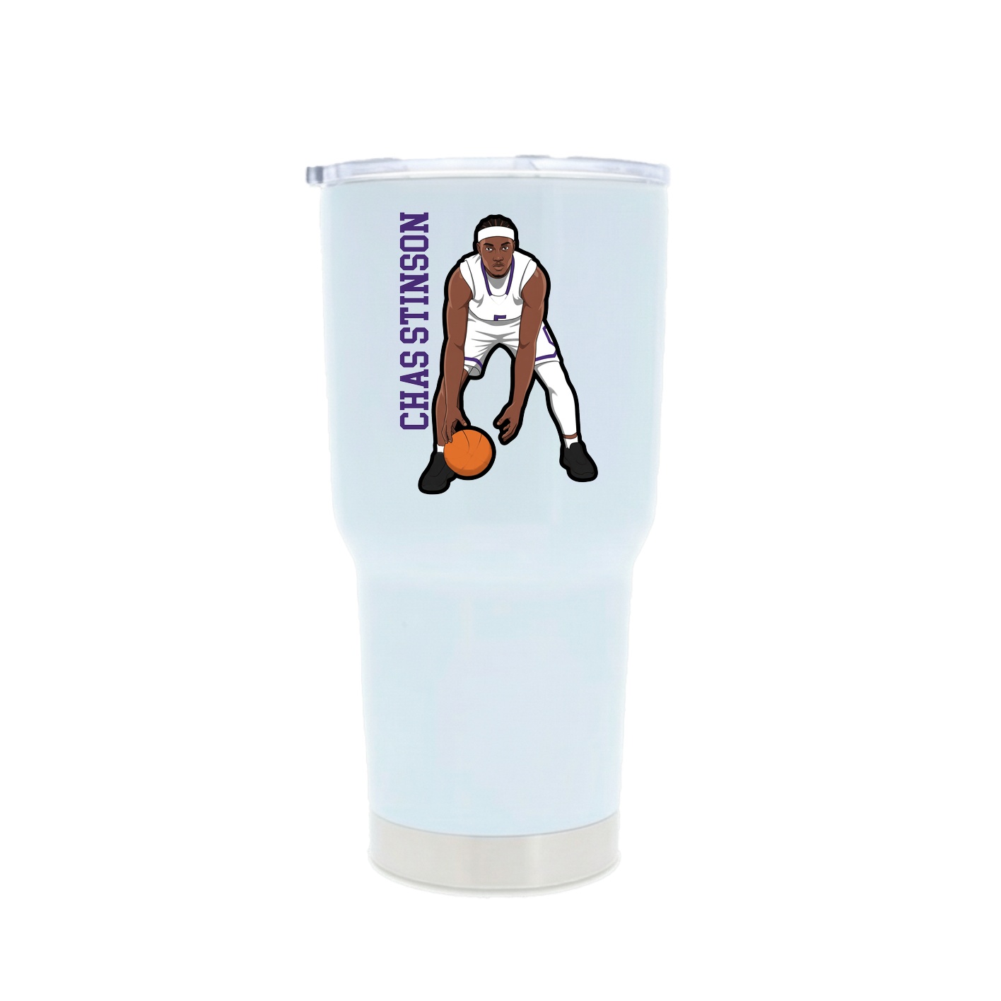 30oz Stainless Steel Tumbler — Name Vertical in White