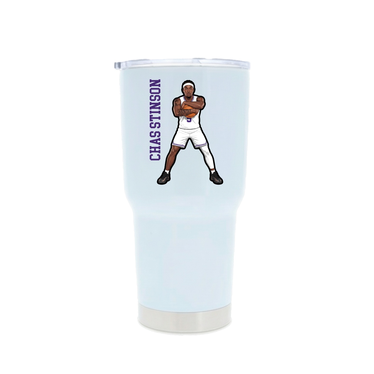 30oz Stainless Steel Tumbler — Name Vertical in White