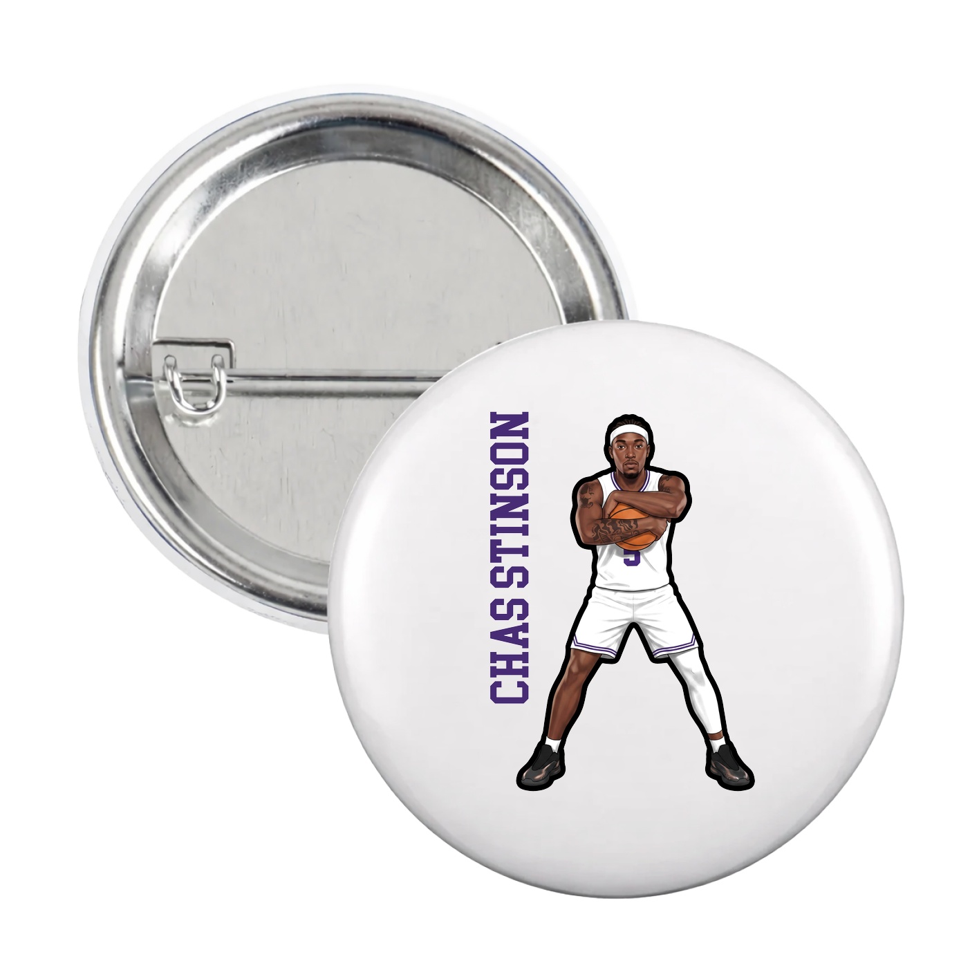 Game Day Button — Name Vertical in White