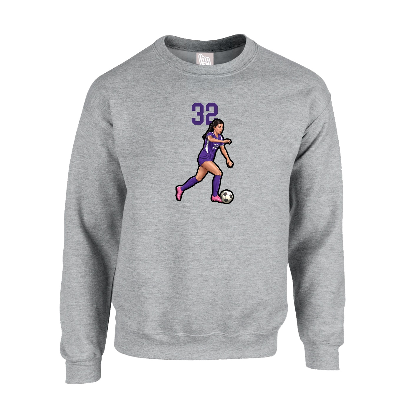 Fleece Crew — Number Top in Grey
