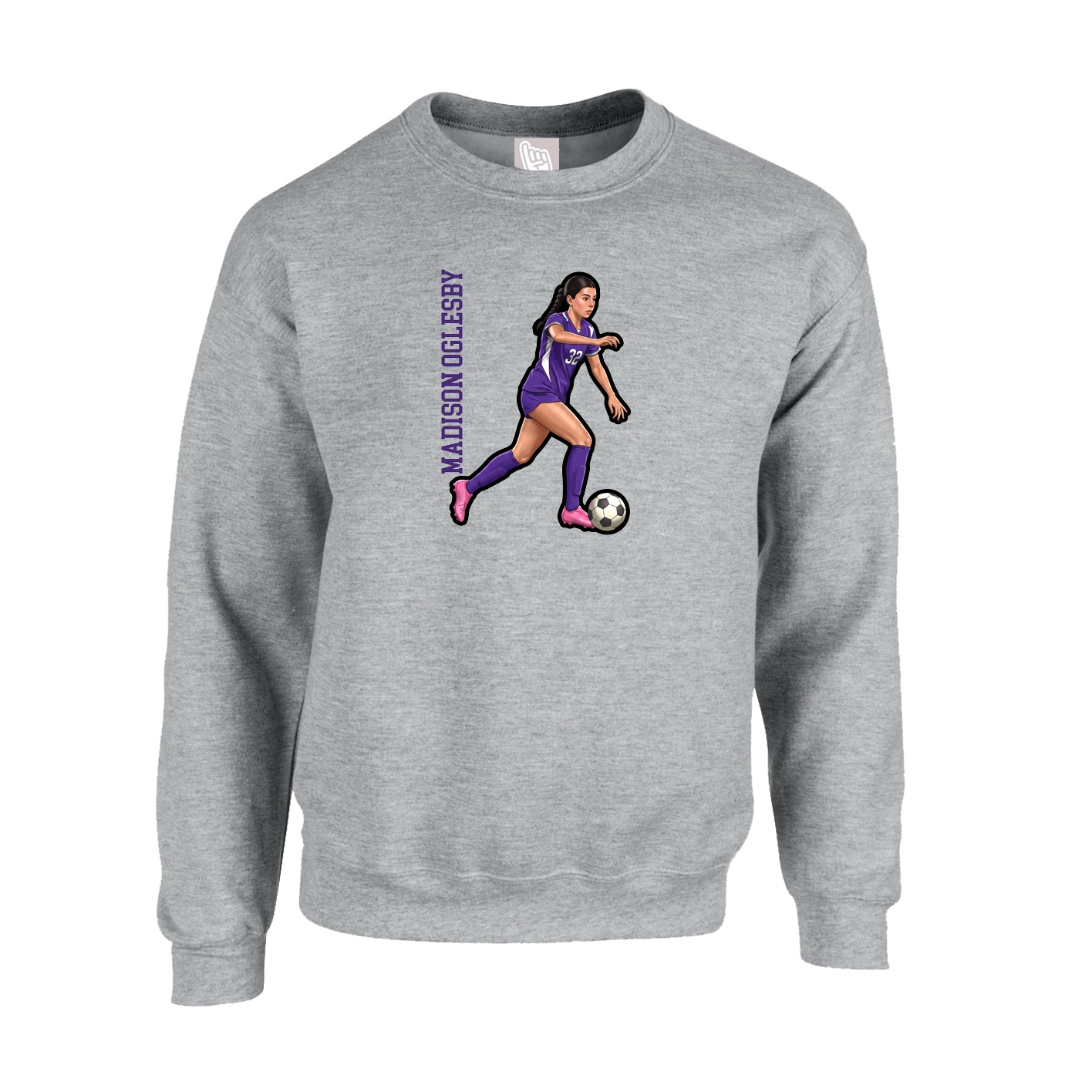 Fleece Crew — Name Vertical in Grey