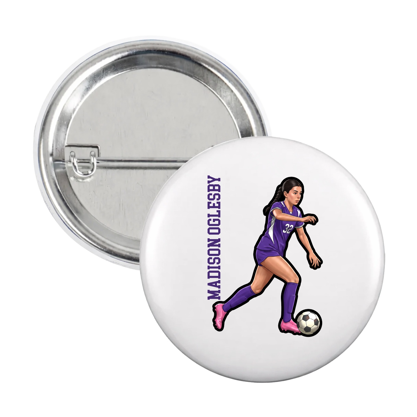 Game Day Button — Name Vertical in White