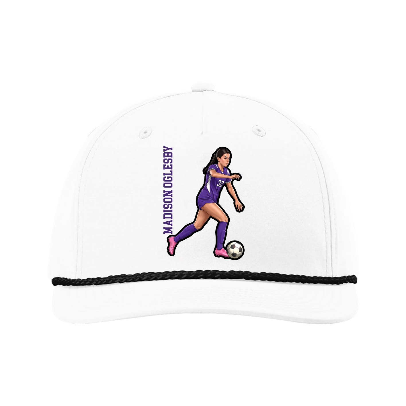 Five-Panel Classic Rope Cap — Name Vertical in White
