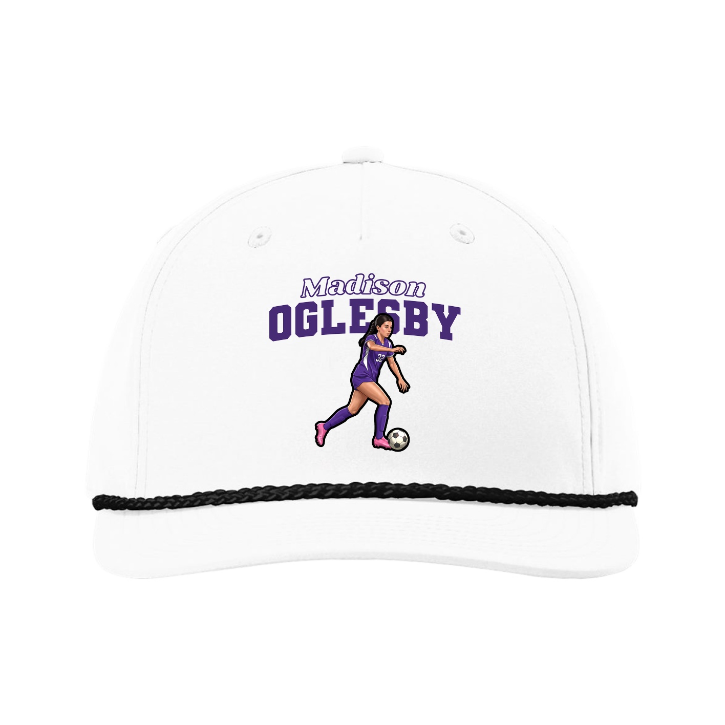 Five-Panel Classic Rope Cap — Name Arch in White