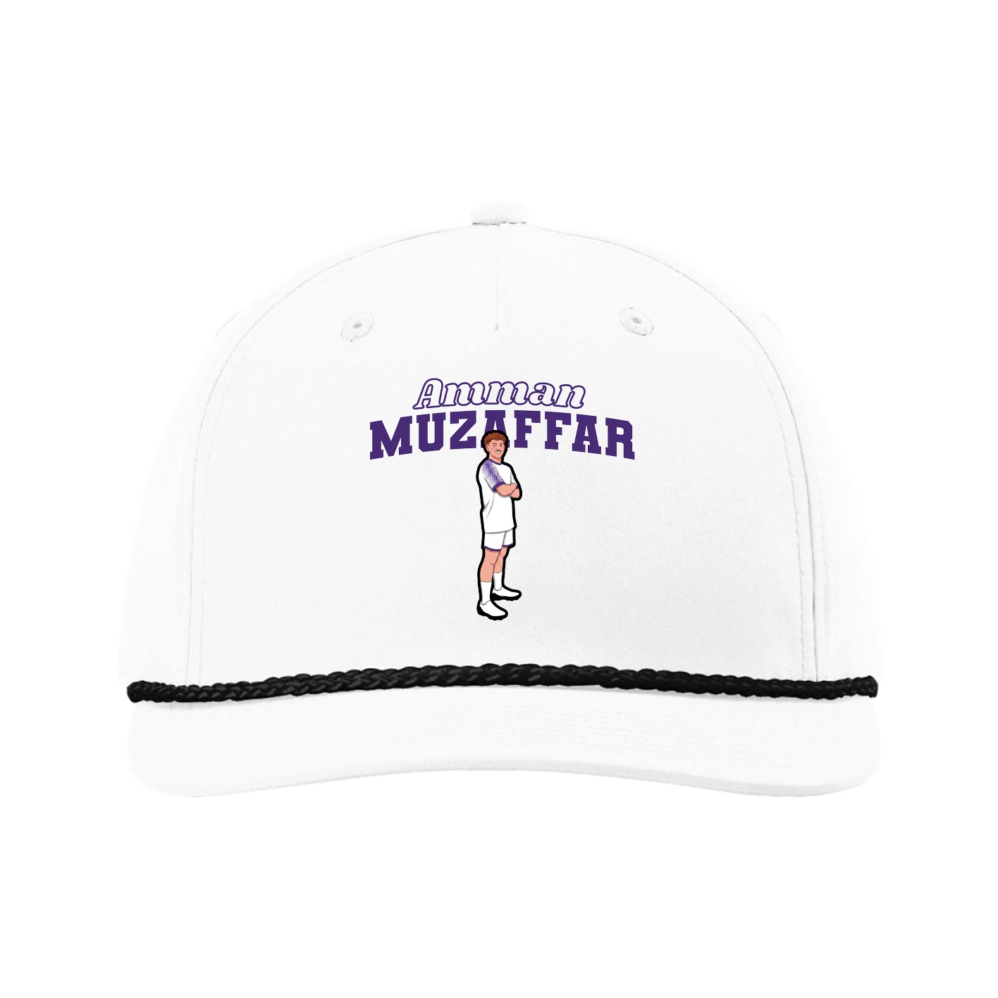 Five-Panel Classic Rope Cap — Name Arch in White