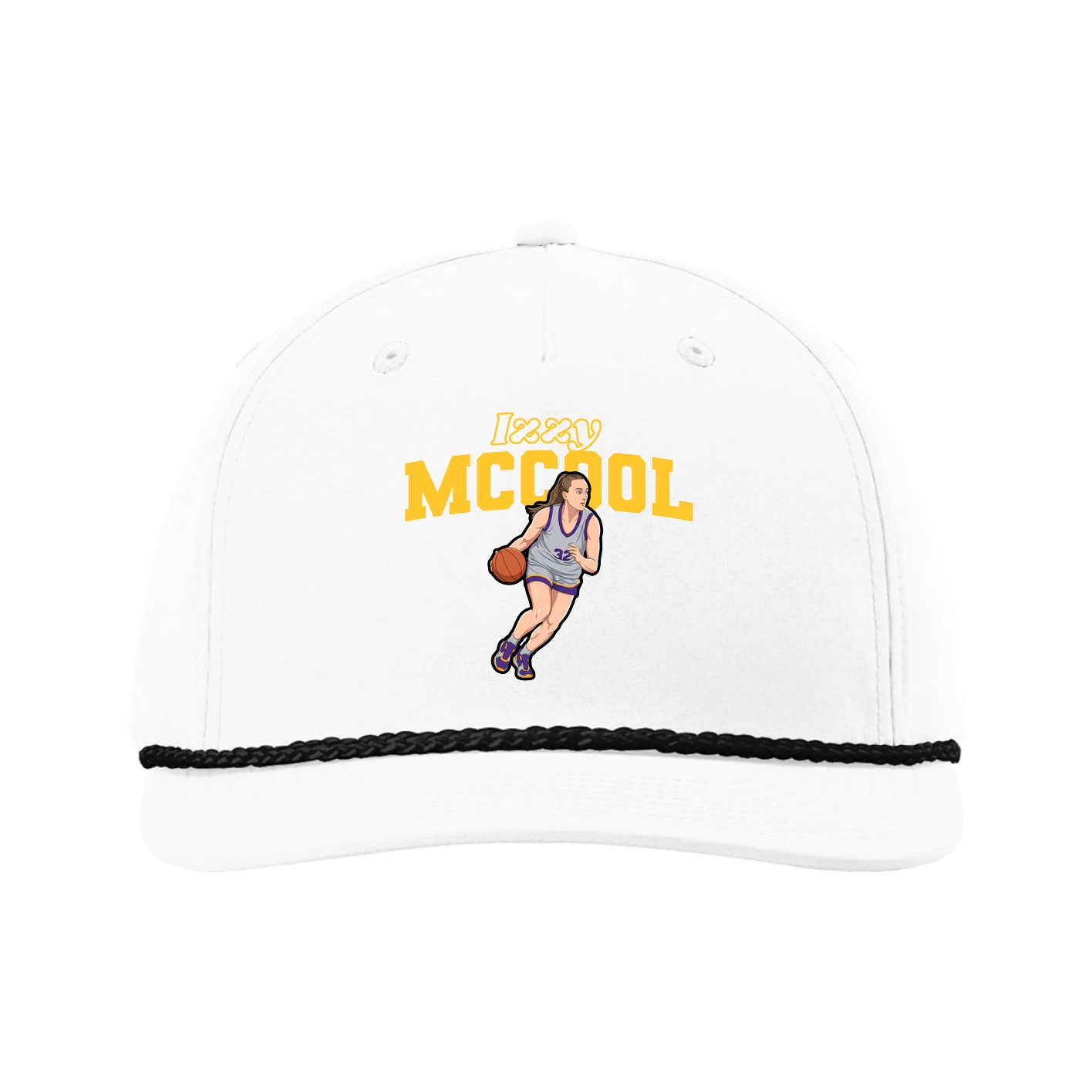 Five-Panel Classic Rope Cap — Name Arch in White