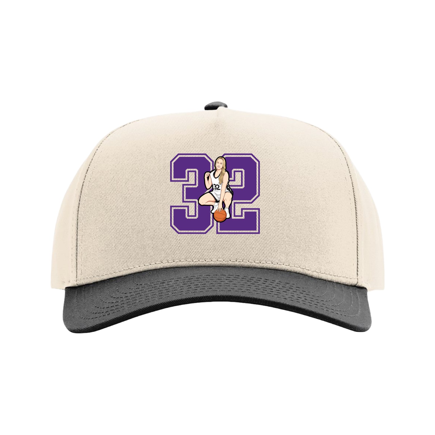 Full Fabric Five-Panel Champ Cap — Number in Cream/Black