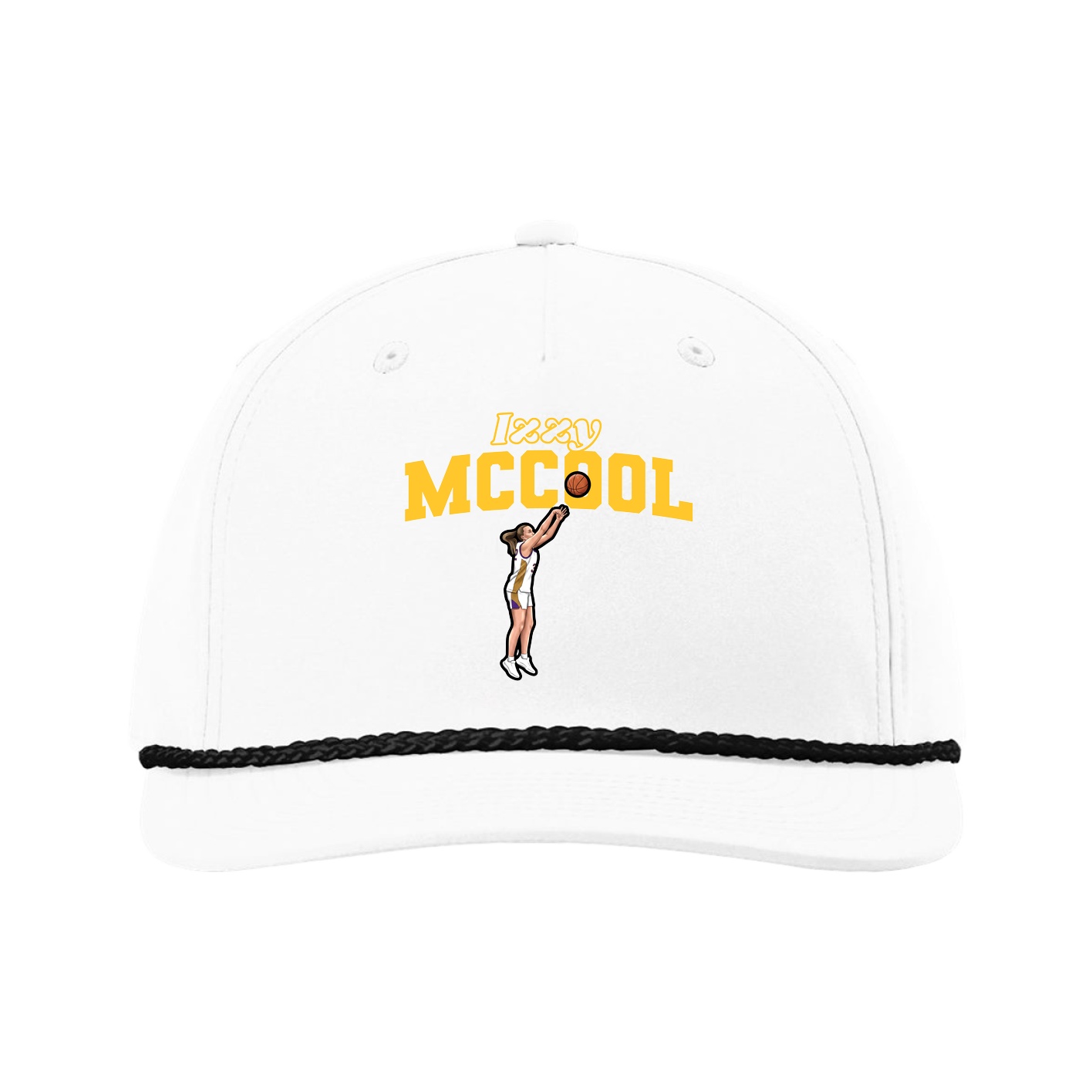 Five-Panel Classic Rope Cap — Name Arch in White