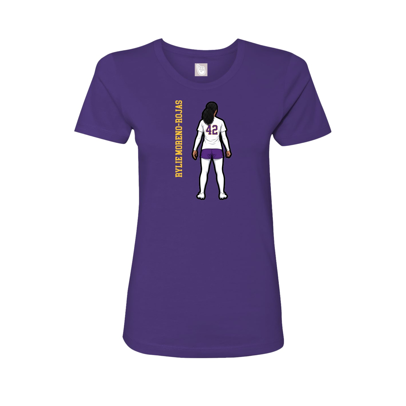 Fitted Women's Tee — Name Vertical in Purple