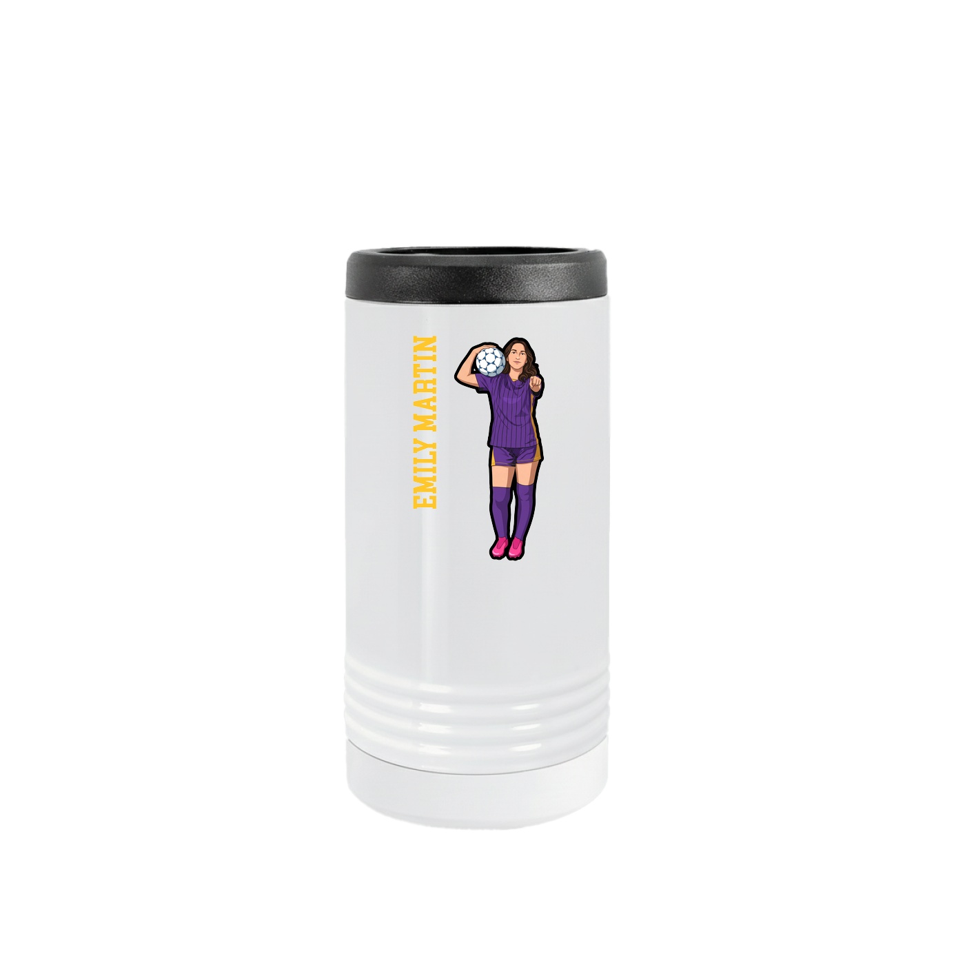 Slim Beverage Holder — Name Vertical in White