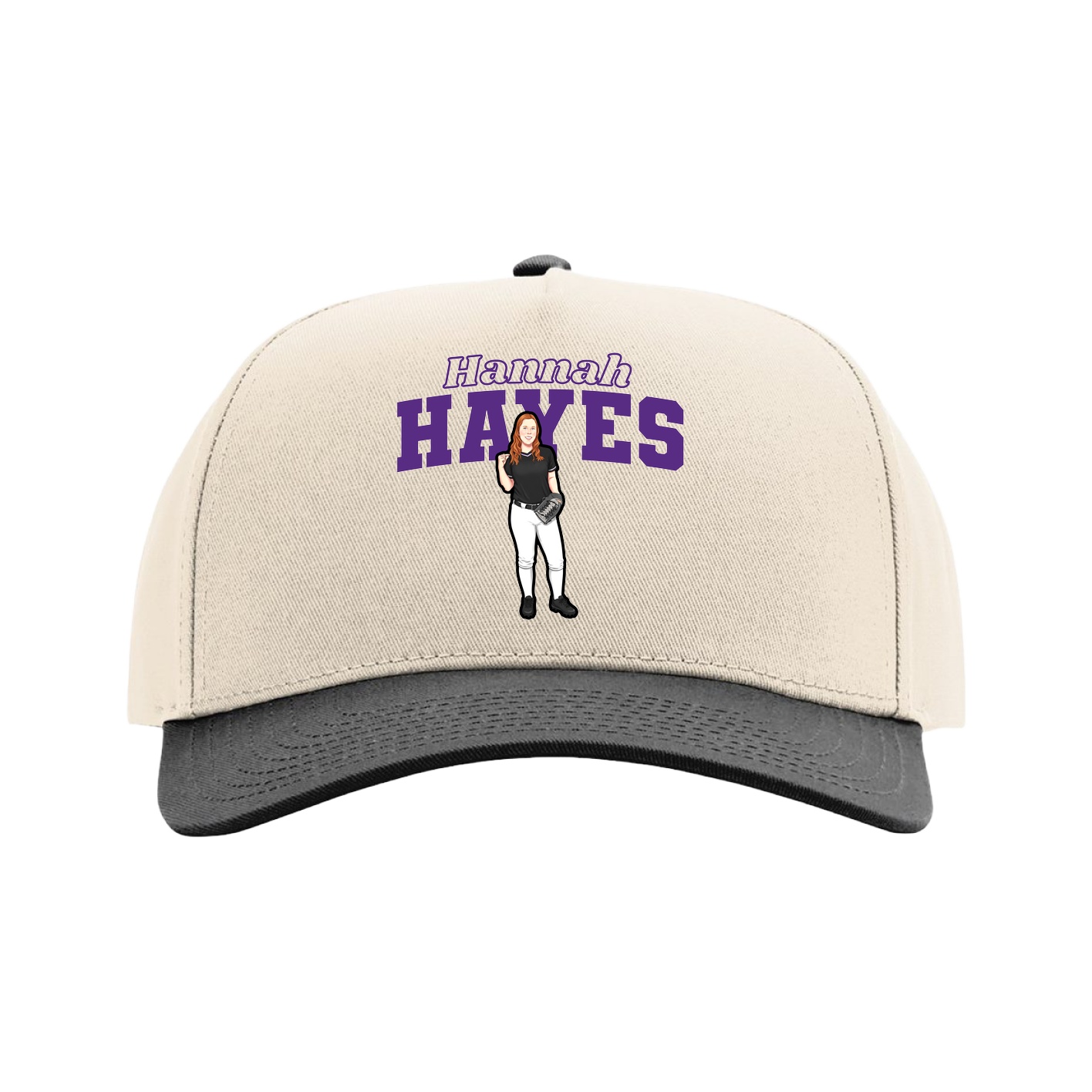 Full Fabric Five-Panel Champ Cap — Name Arch in Cream/Black