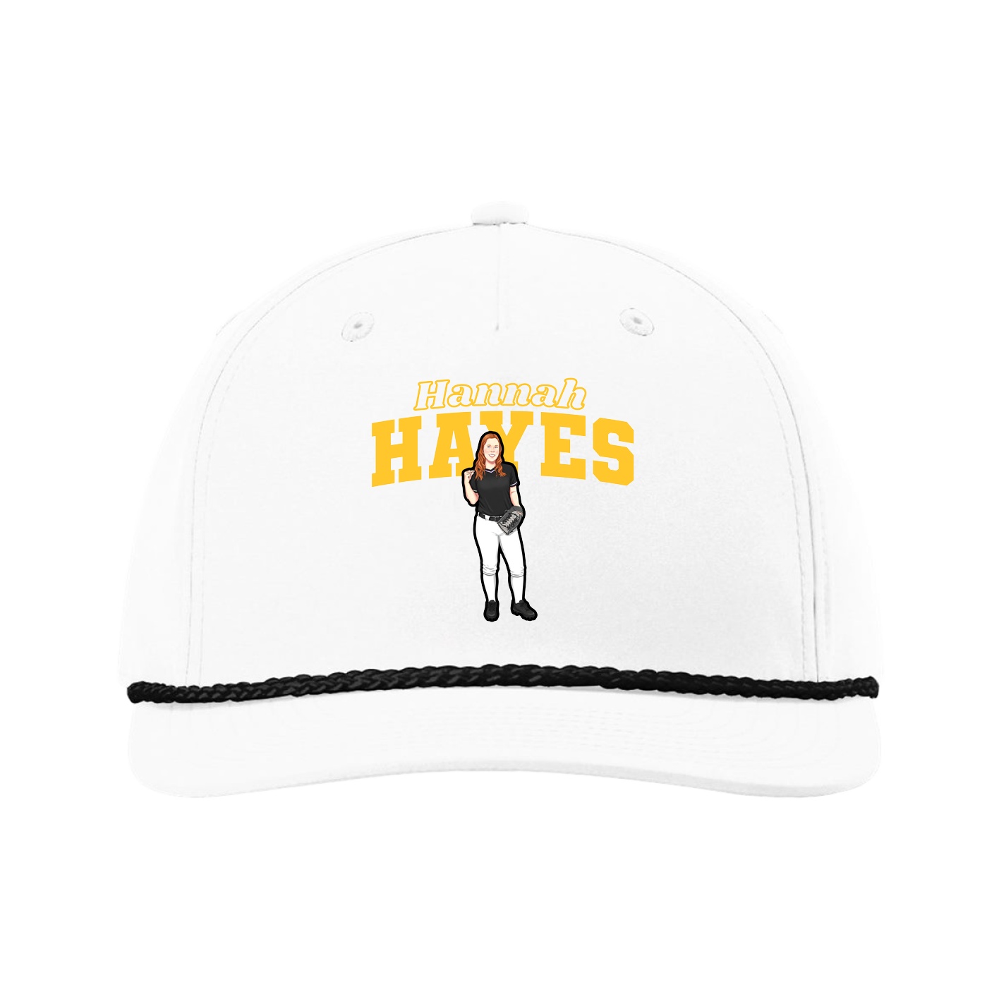Five-Panel Classic Rope Cap — Name Arch in White