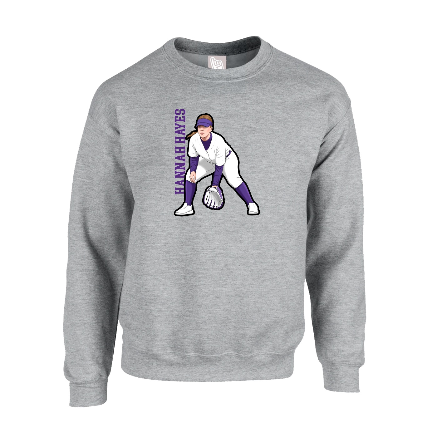 Fleece Crew — Name Vertical in Grey