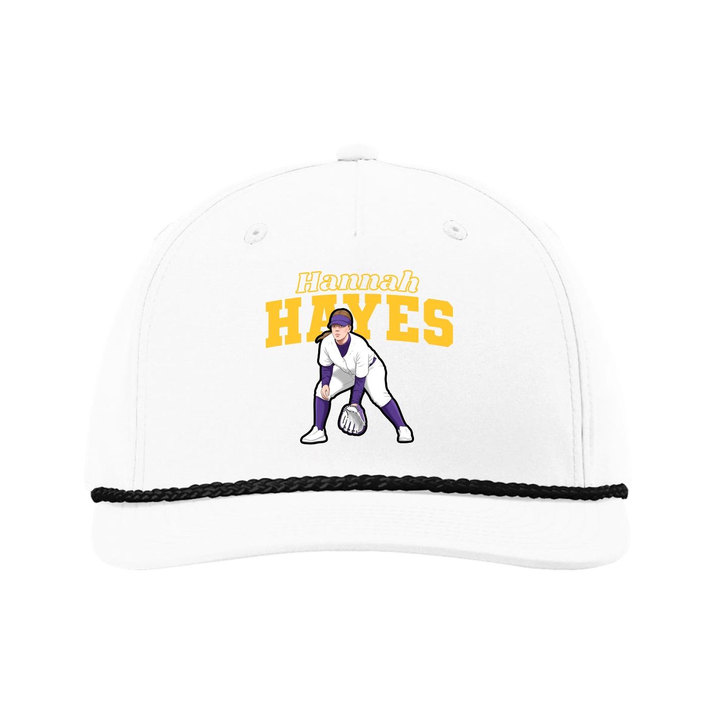 Five-Panel Classic Rope Cap — Name Arch in White