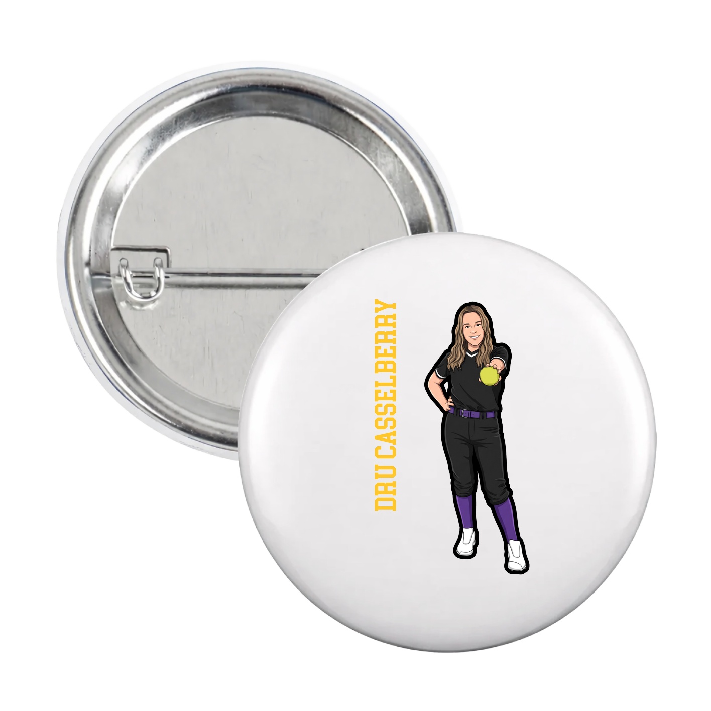 Game Day Button — Name Vertical in White
