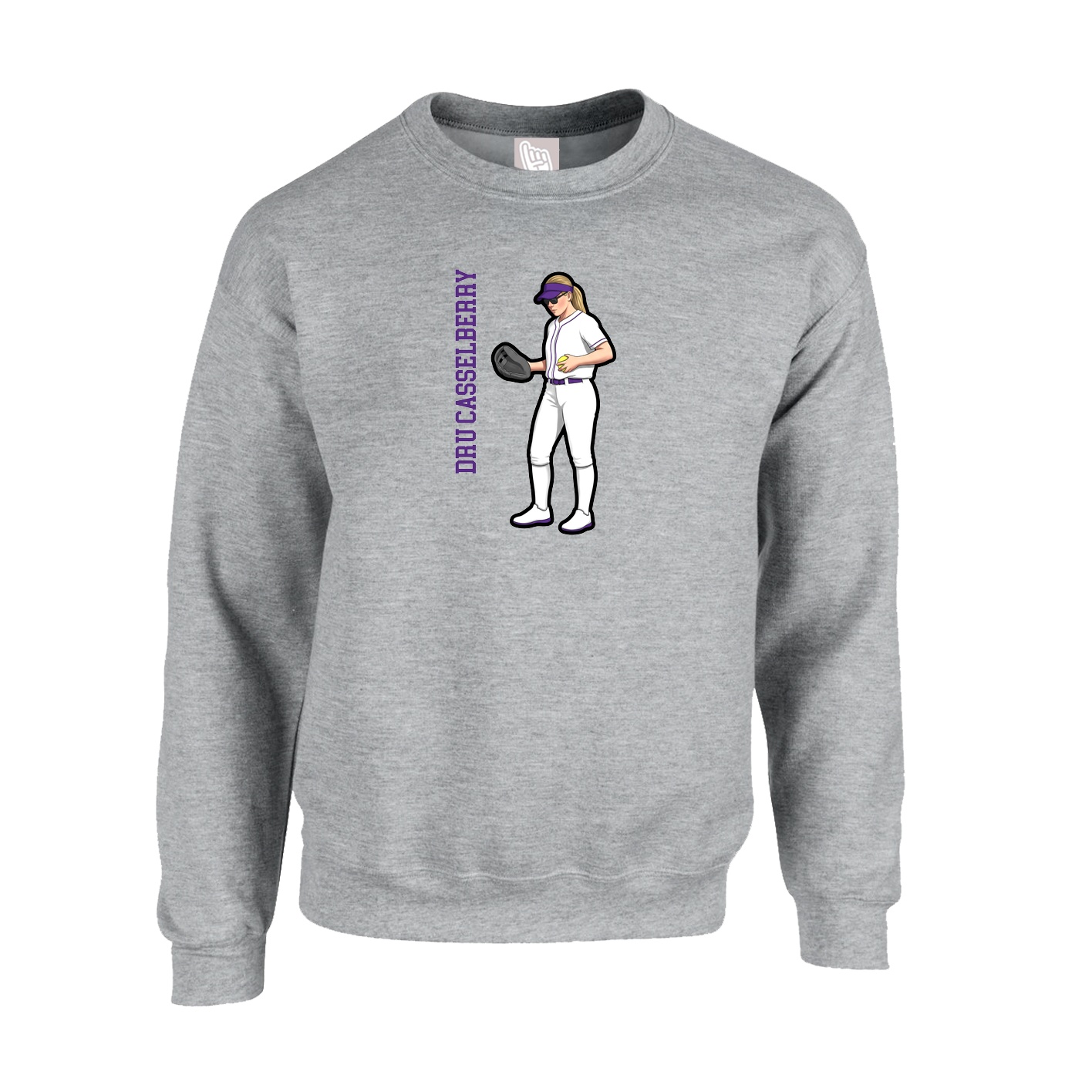 Fleece Crew — Name Vertical in Grey