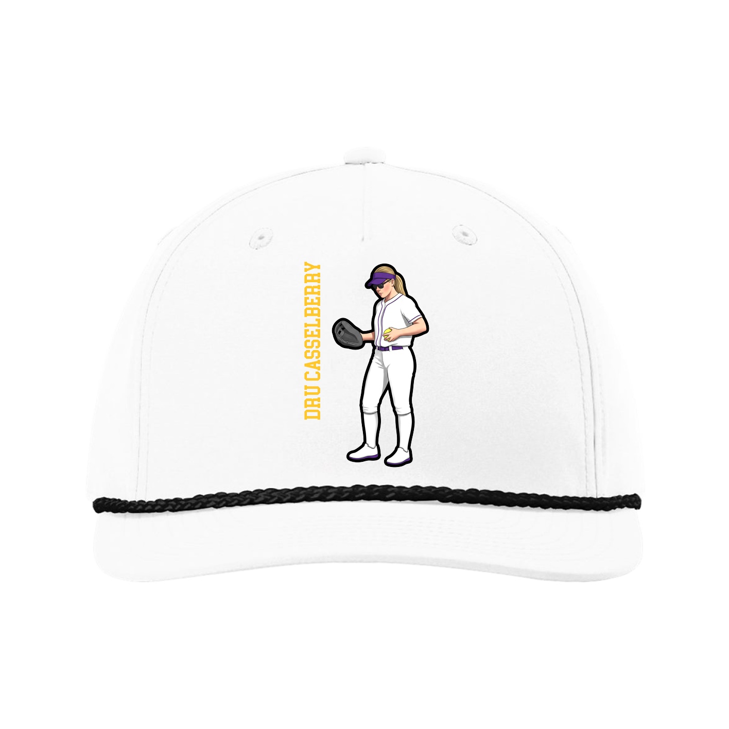 Five-Panel Classic Rope Cap — Name Vertical in White