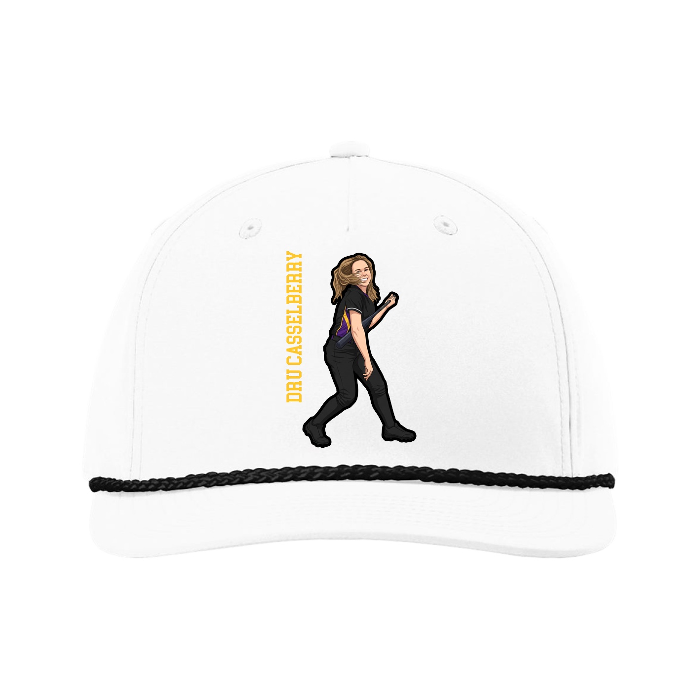 Five-Panel Classic Rope Cap — Name Vertical in White